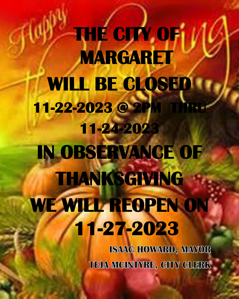 Happy Thanksgiving from the City of Margaret